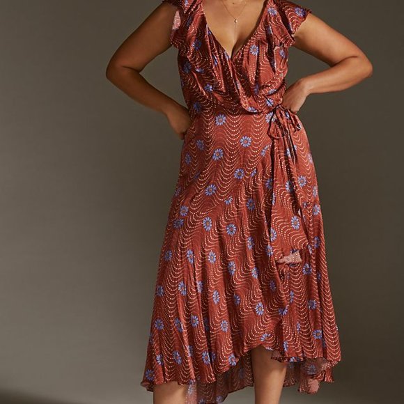 Anthropologie Ruffle-Sleeve Printed-Wrap Maxi Dress - Picture 5 of 9